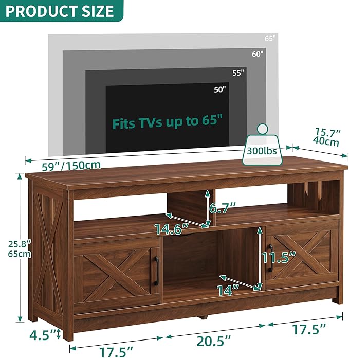 YITAHOME TV Stand for 65/55 Inch TV, Farmhouse Entertainment Center - Image 2