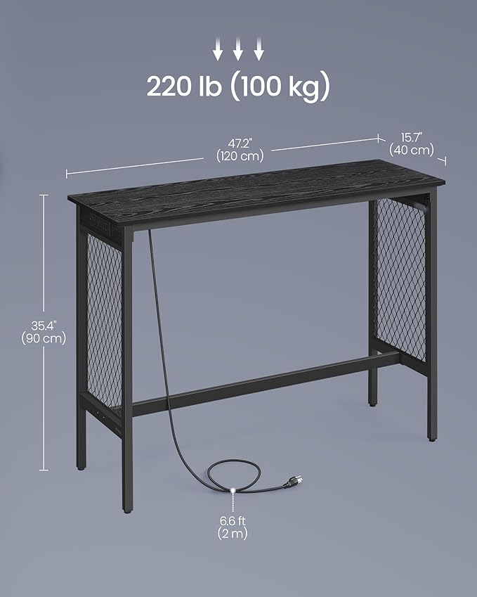 VASAGLE Bar Table with Power Outlets, 47.2 Inches LED Lights Narrow Tall Pub - Image 3