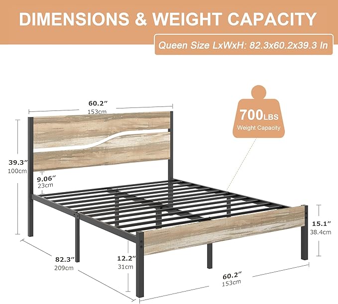 VECELO Queen Size Bed Frame - Image 2