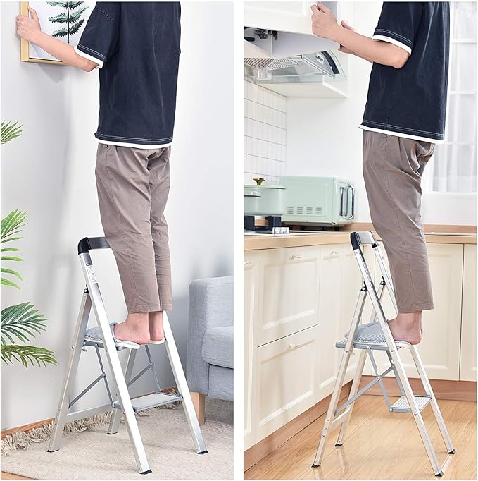 KINGRACK Aluminium 2 Step Ladder, Lightweight Step Stool - Image 7