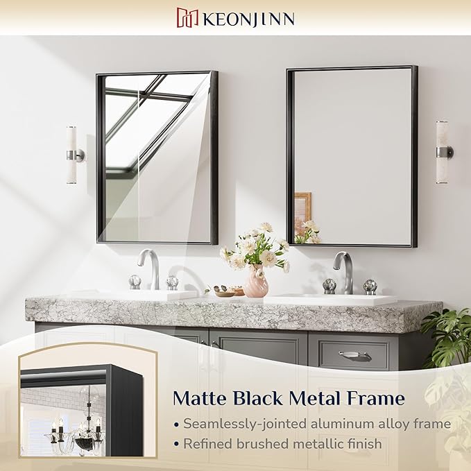 Keonjinn Black Mirror for Wall 24 x 32 Inch Rectangle Bathroom Vanity Mirror - Image 6