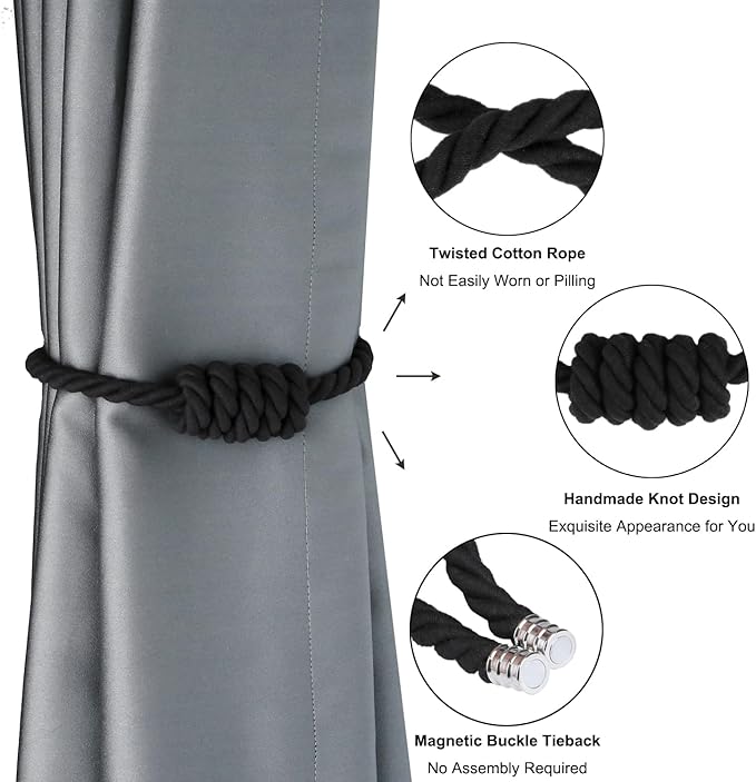BEL AVENIR Magnetic Cotton Curtain Tiebacks, Decorative Drapery Holdbacks - Image 4