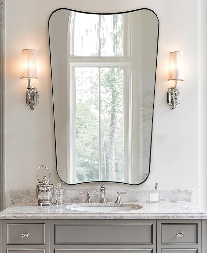 ANDY STAR 26x38 Inch Bathroom Mirror, Brushed Nickel Asymmetrical Mirror - Image 5