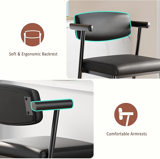 GarveeHome Bar Stools Set of 2, 26.5" Upholstered Counter Height Bar Stools - Image 5
