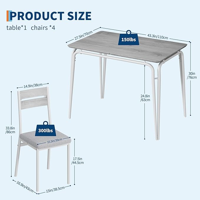 Dining Table for 4, Small Table and Chairs Set of 4, Square Dinette Set for 4 - Image 6
