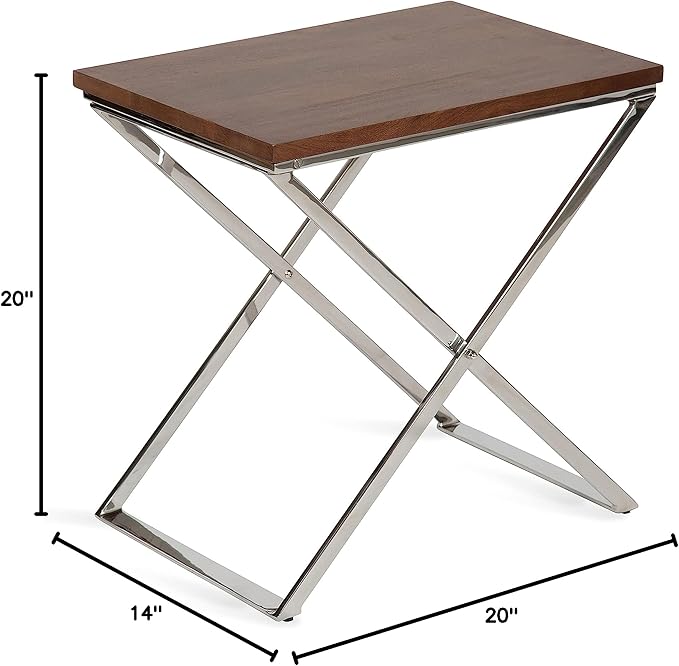 Kate and Laurel Laraway Modern Side Table, Walnut Brown and Silver, Metal End - Image 10
