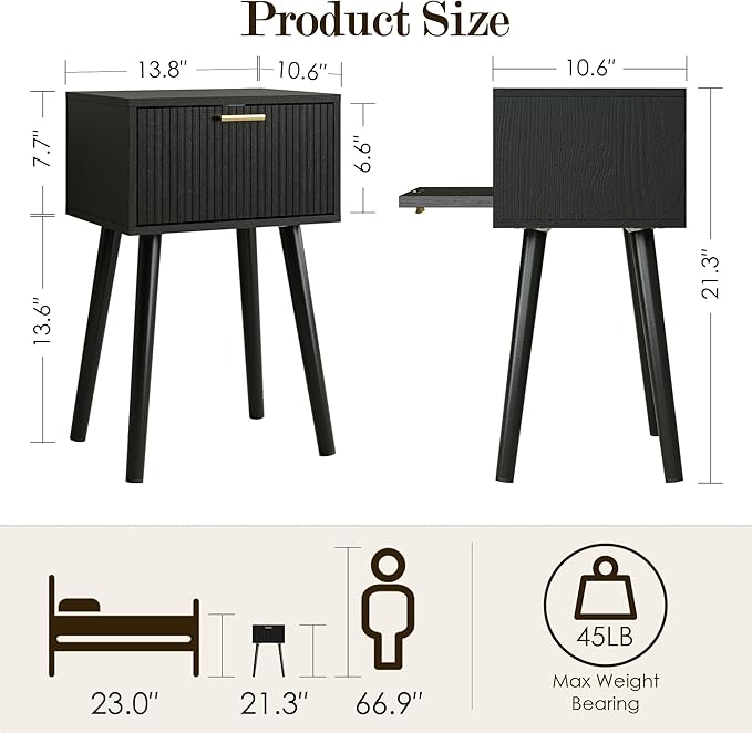 Night Stand, Small Modern Mid-Century Bedside Table - Image 2
