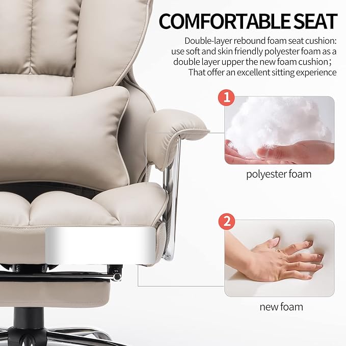 Efomao Big and Tall Office Chair 400lbs – High Back PU Leather Executive Chair - Image 5
