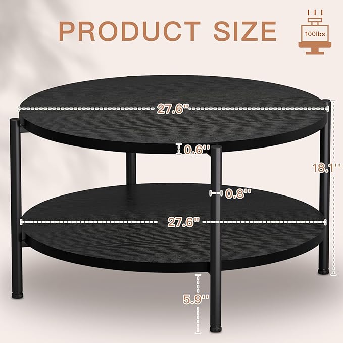 Round Coffee Table, 27.6" Circle Coffee Table - Image 2