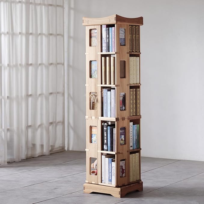 Wooden Rotating Bookshelf, Larger Solid Wood Revolving Bookcase, 360°Spinning by unununu