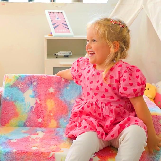 ALIMORDEN Fold Out Toddler Couch, Extra Wide Comfy 2-in-1 Cuddly Sherpa Sofa - Image 7