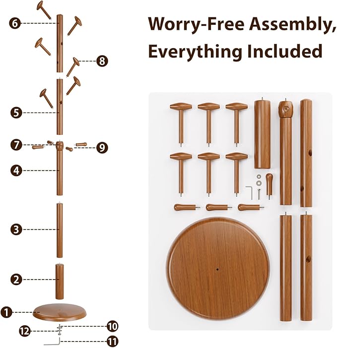 Solid Wood Coat Rack Freestanding Coat Tree - Image 7