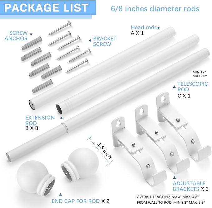 Curtain Rods for Windows 16 to 150 Inches, Curtain Rod Max Adjustable Length of - Image 3