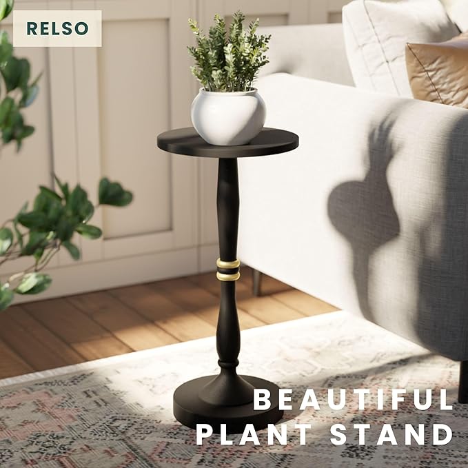 Relso Sceptrum Solid Wood Black Side Table – 24" Tall Round End Table, Narrow - Image 8