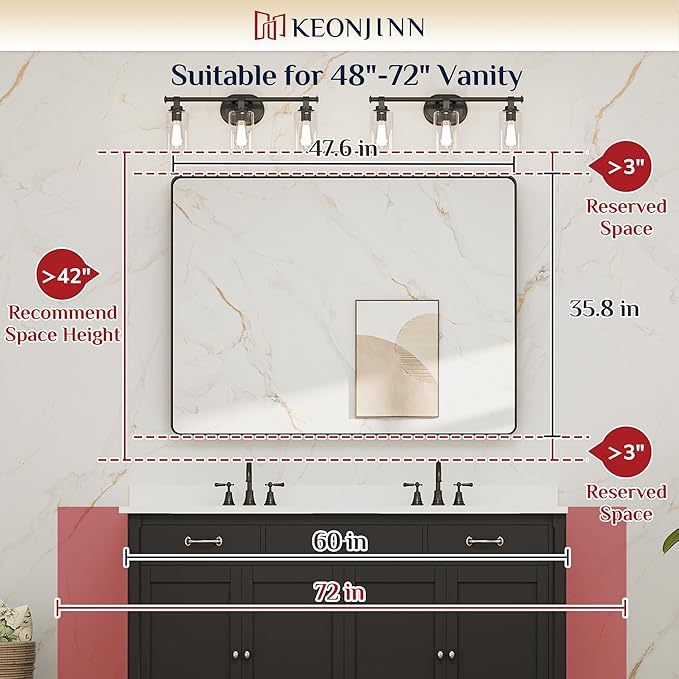 Keonjinn Black Bathroom Mirror for Over Sink, 48” x 36” Large Matte Black - Image 6