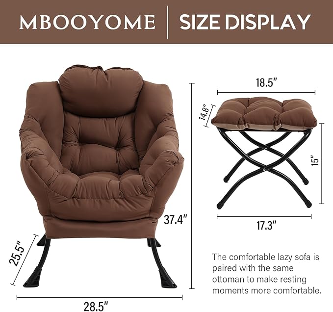 Lazy Chair with Folding Ottoman, Modern Accent Lounge Armchair with Armrests - Image 3