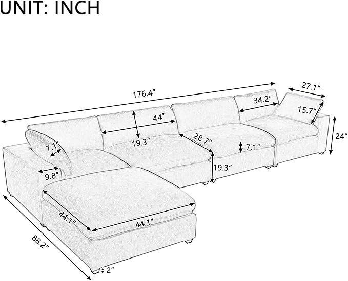 176.4 Inch L Shaped Modular Sectional Sofa - Image 2