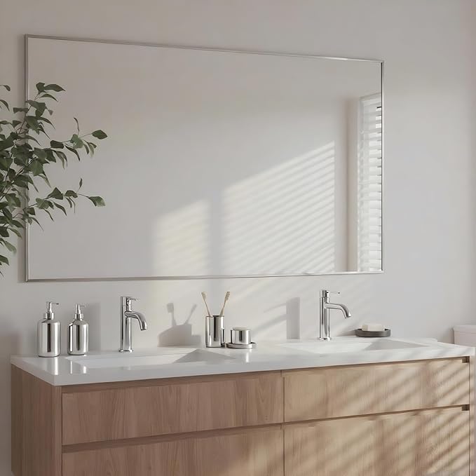 24x40 Inch Nickel Bathroom Mirror - Image 3