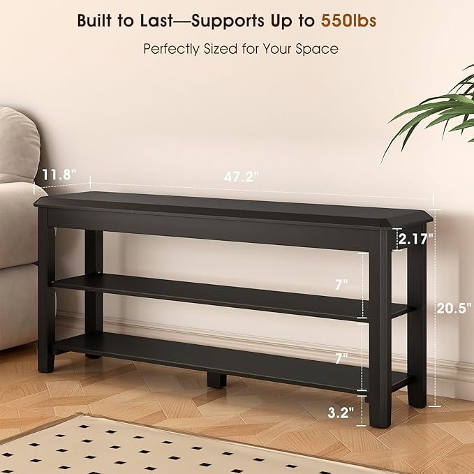Shoe Rack Bench Seat Rubberwood 2-Tier Wooden Storage Bench 550lbs Compact - Image 2