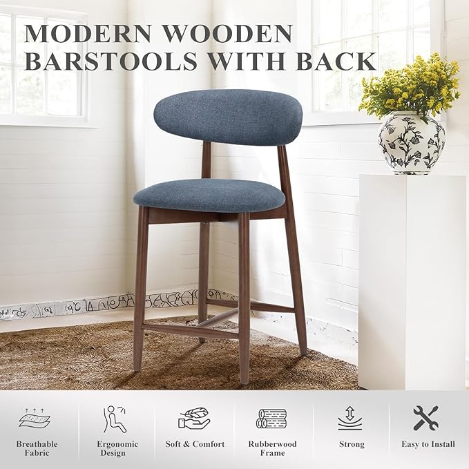 COLAMY Bar Stools Set of 6, Counter Height Bar Stools, Upholstered Counter - Image 6