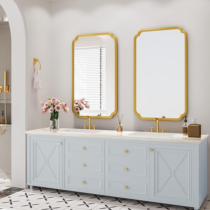 26"x40" Rustproof Bathroom Mirror Gold, Round Corner Metal Frame Wall Mirror - Image 8