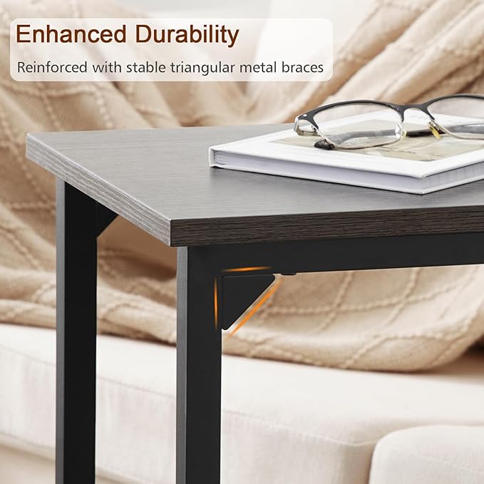 AMHANCIBLE C Shaped End Table Set of 2, Couch Tables That Slide Under, TV Tray - Image 5