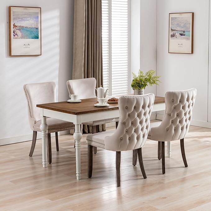 PacknWood Acosure Set of 2 Velvet Upholstered Wing-Back Dining Chair - Image 6