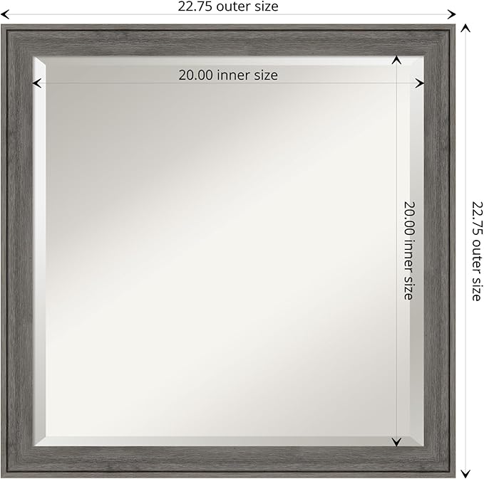 Amanti Art Grey Wall Mirror 23x23 Regis Barnwood Grey Narrow Square Bathroom - Image 4