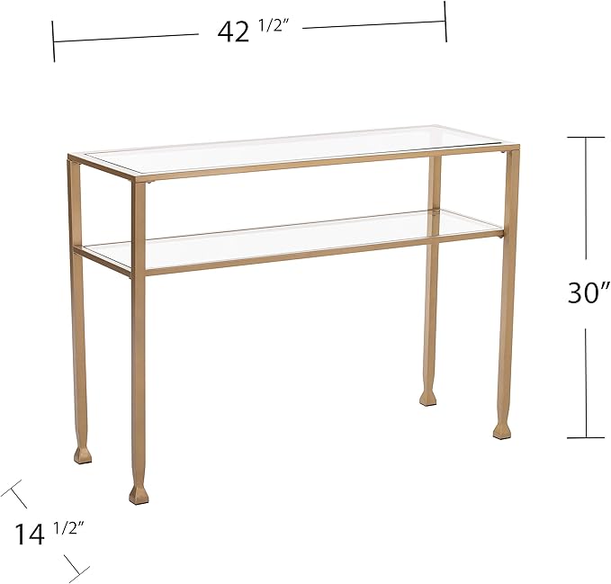 SEI Furniture Jaymes Metal & Glass 2-Tier Console Table, Soft Gold - Image 3