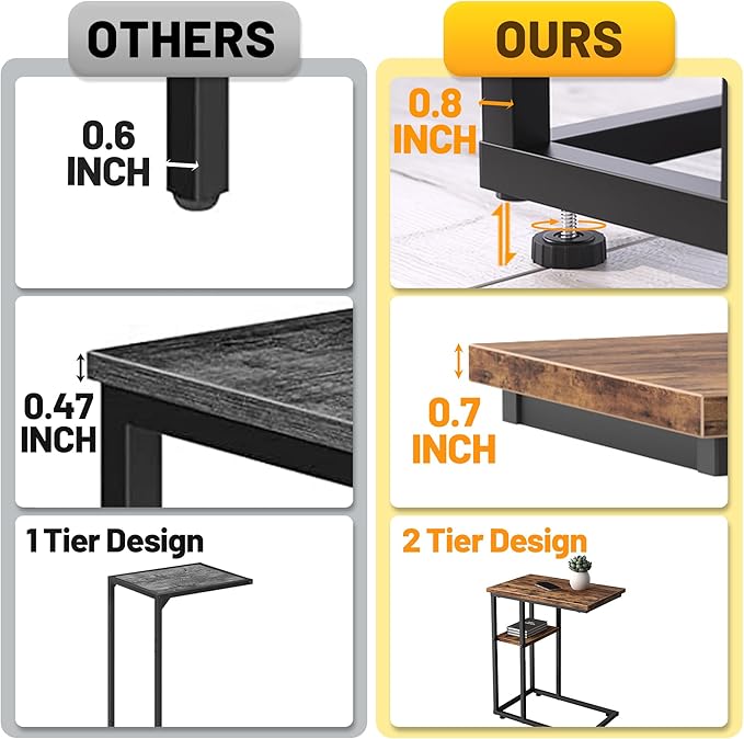 C Shaped End Table with Metal Frame, 2 Tier Sturdy C Table Side Table - Image 7