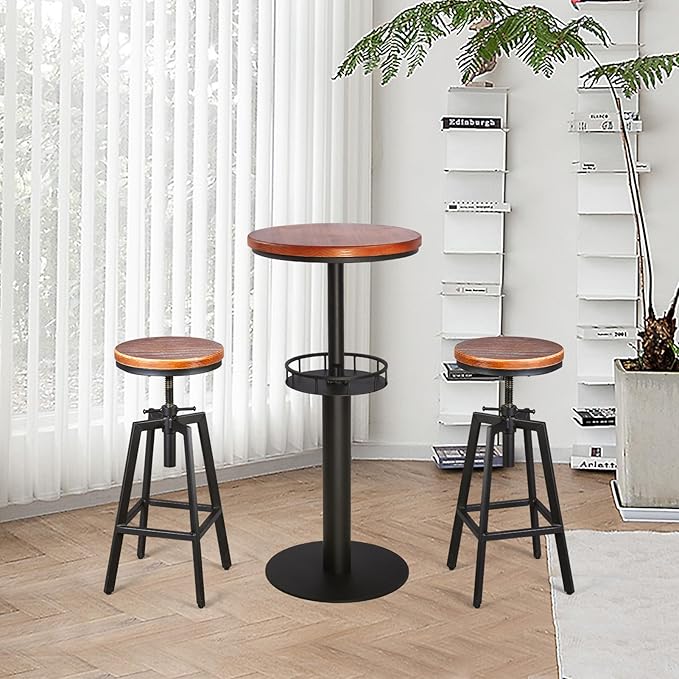 Set of 2 Industrial Vintage Kitchen Bar Stools Counter Height 25.6-31.5-inch - Image 4