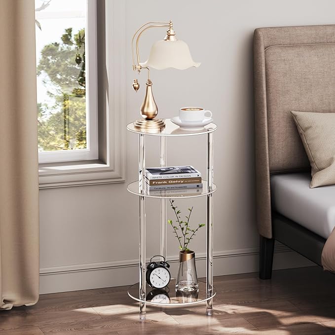 Clear Round Acrylic Side Table for Small Spaces, 11.81" L x 11.81" W x 24.6" H - Image 6