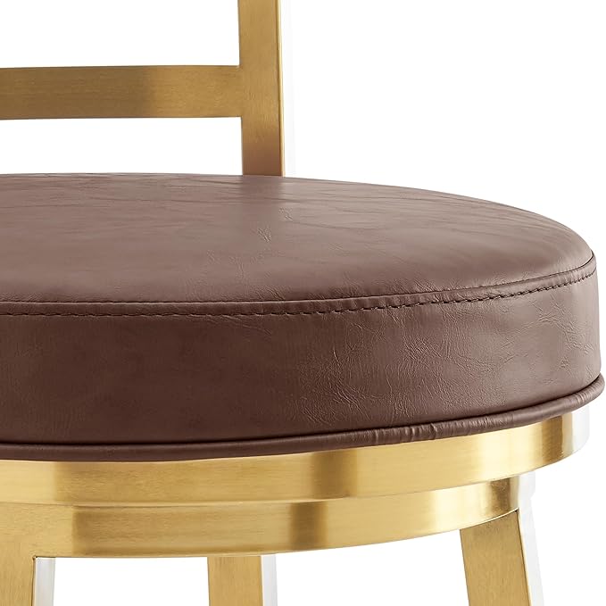 Armen Living Madrid 30" Seat Height Swivel Modern Vintage Coffee Faux Leather - Image 9