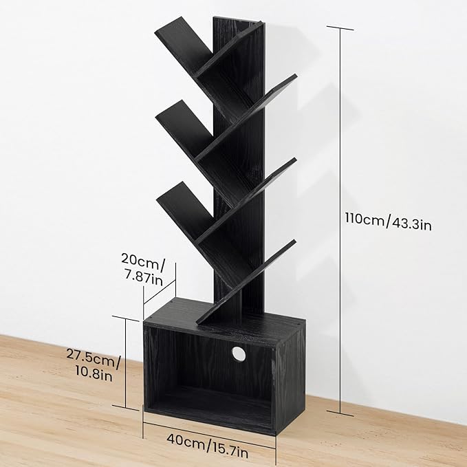 6 Tier Tree Bookshelf, Sturdy Retro Floor Standing Wood Bookcase, Storage Rack - Image 3