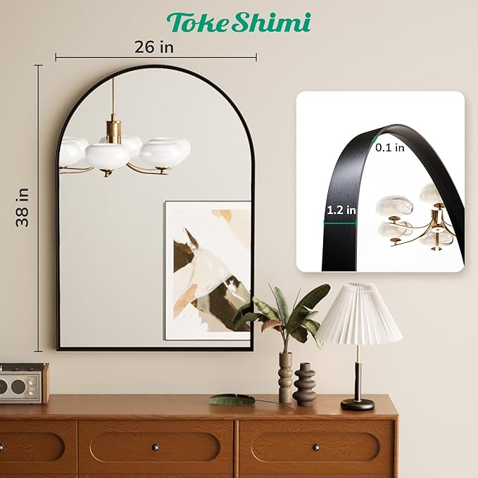 TokeShimi 26x38 Black Arched Mirror Bathroom - Image 6