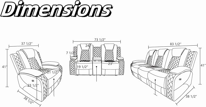 Leather Recliner Sofa Couch, 3-Seater Home Theater Seating Reclining Sofa - Image 2