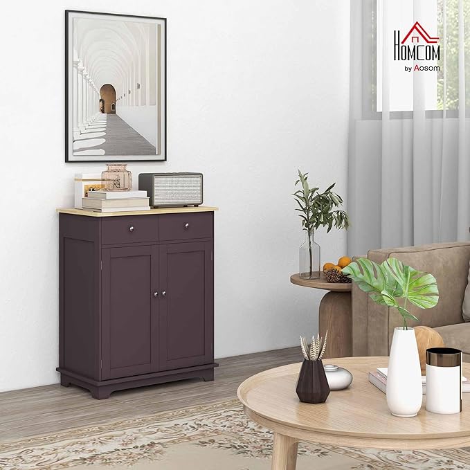 HOMCOM Sideboard with Solid Wood Countertop, Modern Kitchen Storage Cabinet - Image 2