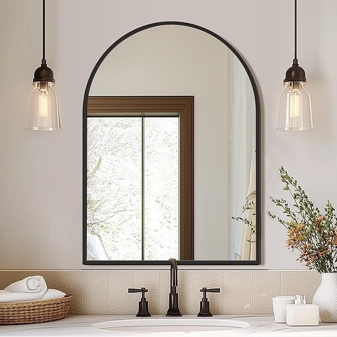 FICTOR Bathroom Vanity Mirror for Wall, 40”x30” Large Arched Metal Framed by FICTOR