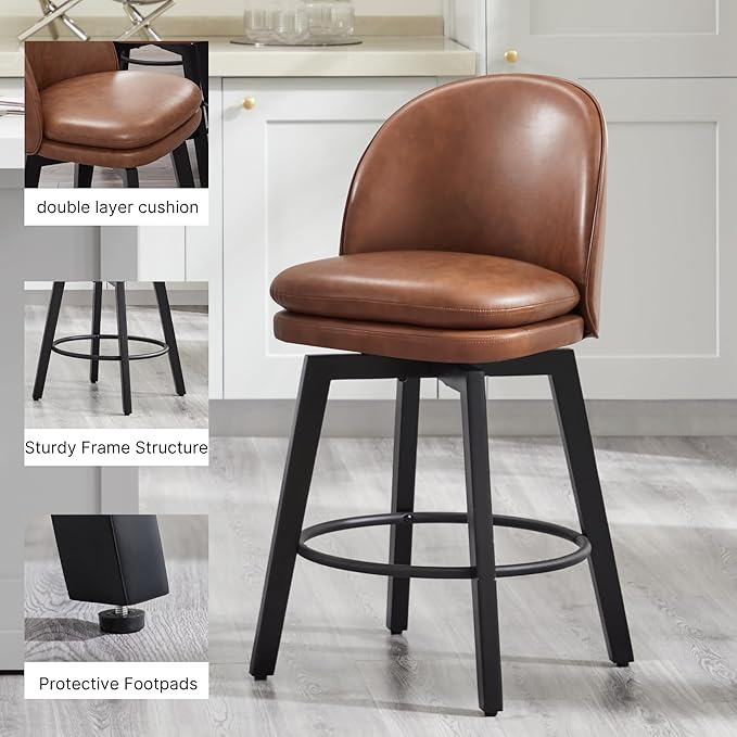 Counter Height Barstools 26 inch Upholstered Swivel Bar Stools - Image 6