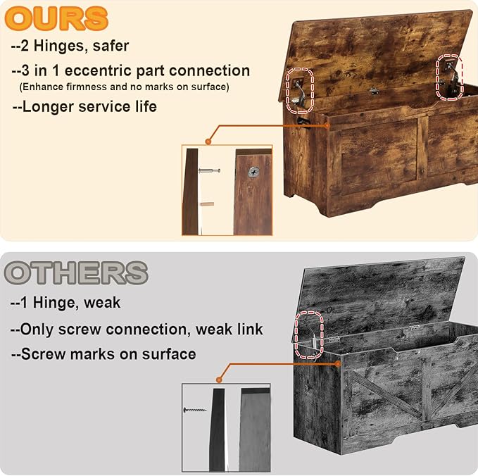 39.4" Storage Chest, Wooden Storage Bench, Lift Top Toy Chest - Image 4