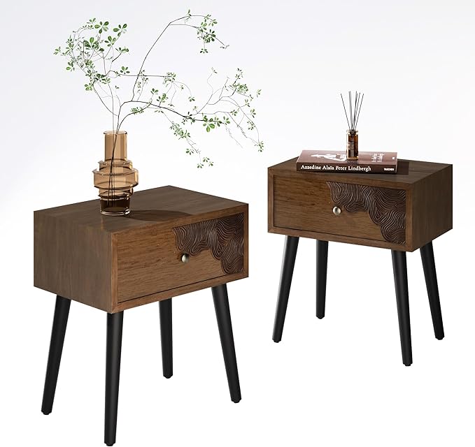 COSIEST Nightstand Set of 2, Mid Century Modern End Table by COSIEST