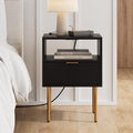 Masupu Nightstand with Charging Station, Mid-Century Modern Bedside Table with by Masupu