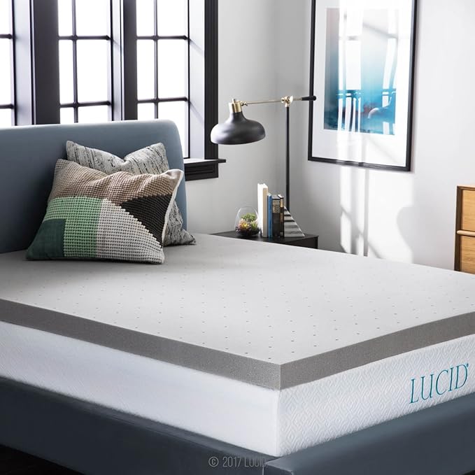 Lucid 3 Inch Ventilated Bamboo Charcoal Memory Foam Mattress Topper, - Image 4