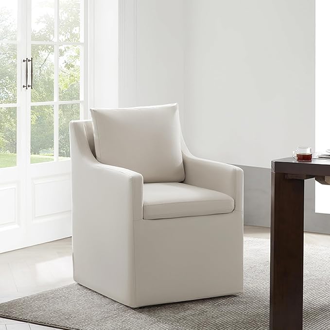 Upholstered Dining Chairs with Casters Washable Cover Side Deskchair with - Image 9