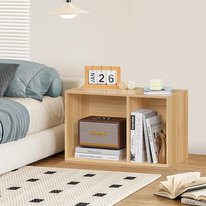 LEYAOYAO 2 Cube Bookshelf, Natural Record Player Stand Holds up to 100 Albums - Image 5