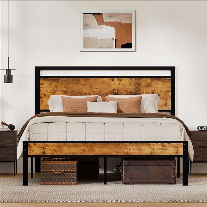 Z-hom Queen Bed Frame with Modern Wood Headboard & Footboard, Upgraded Heavy by Z-HOM