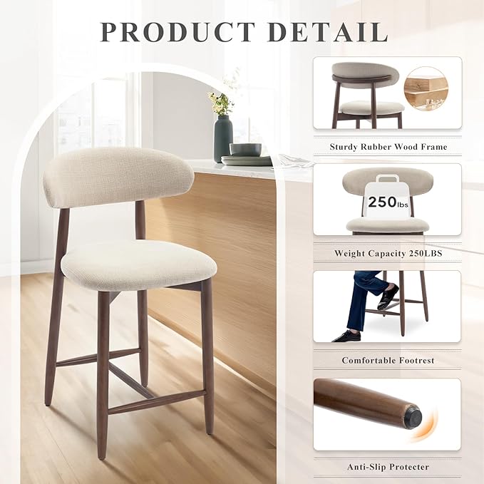COLAMY Counter Height Bar Stools Set of 4, Kitchen Bar Stools - Image 3