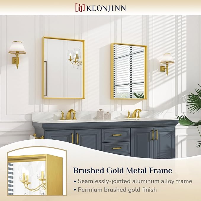 Keonjinn 22 x 30 Inch Gold Bathroom Mirror - Image 6