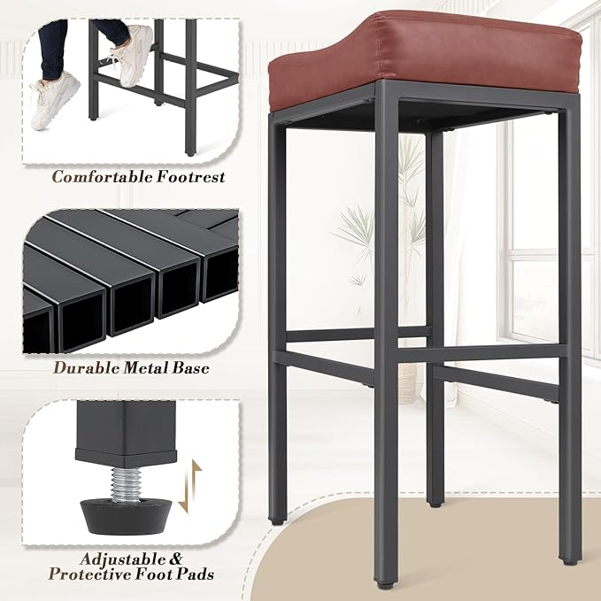 Athena Collection Counter Height Bar Stools Set of 2, 31.5 Inches Saddle Bar - Image 6