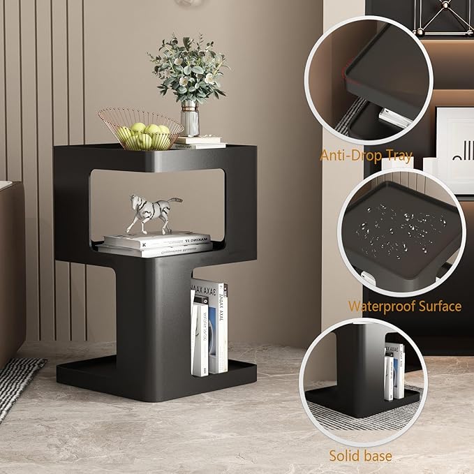 Black Side Table, Modern Nightstand Metal End Table - Image 3